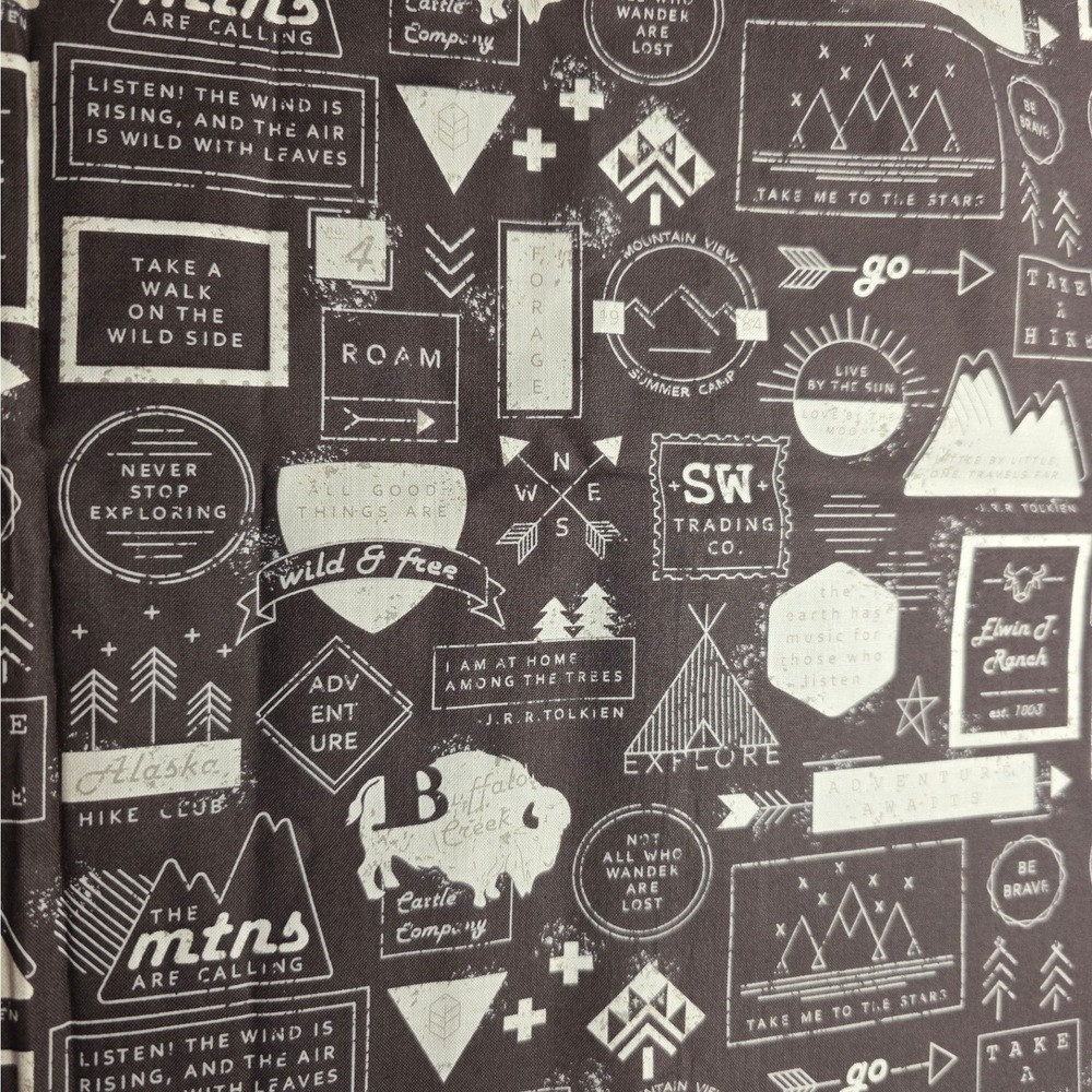 Moda Fabric Smoke & Rust Lella Boutique Charcoal Outdoor Badge 44" W x 1 Yard